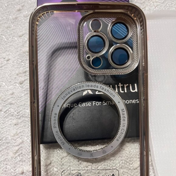 Zrutru Phone Case for IPhone 15 Pro Max Clear and Gold With Screen Protector - Picture 3 of 3